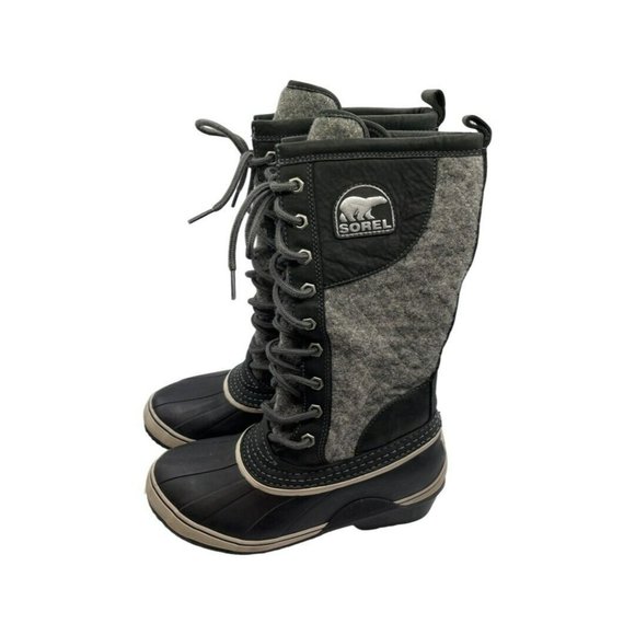 Sorel Shoes Sorel Quilted Knee High Winter Boots Tie Up Gray Womens